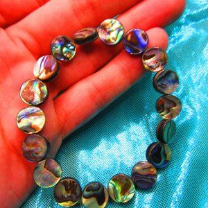 Abalone Coins 7" Stretchy Gemstone Bracelet